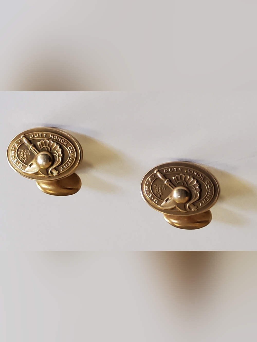 Gold Military Emblem Cufflinks with Duty Honor Country Motif 1950 3/4 Inches Gol